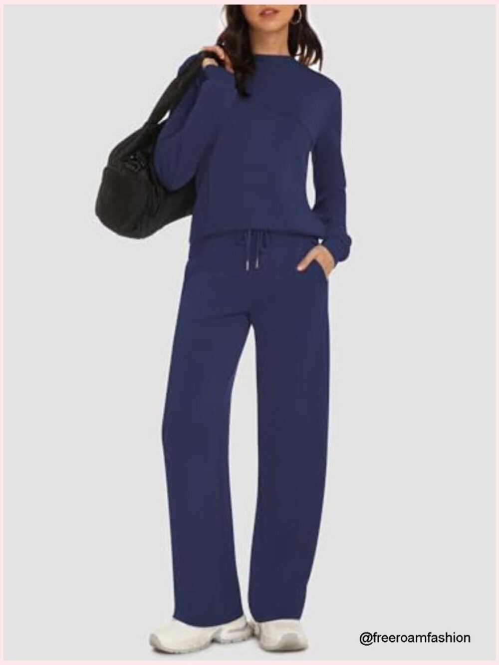 Boat Neck Sweatshirt Wide Leg Sweatpants Travel Loungeset - Picture 4 of 7
